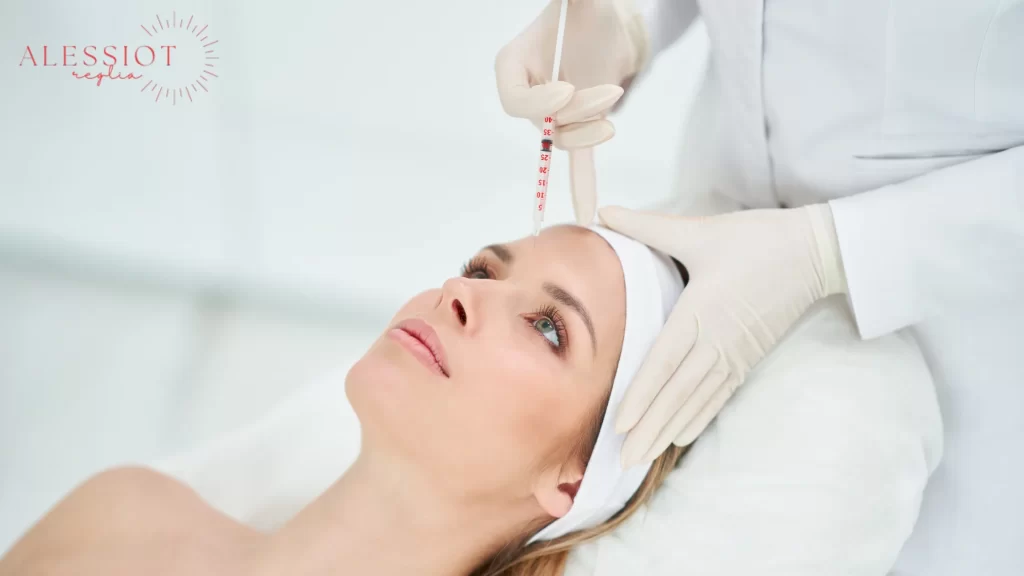 Woman undergoing Botox treatment on her forehead. How long does Botox last after a forehead injection?