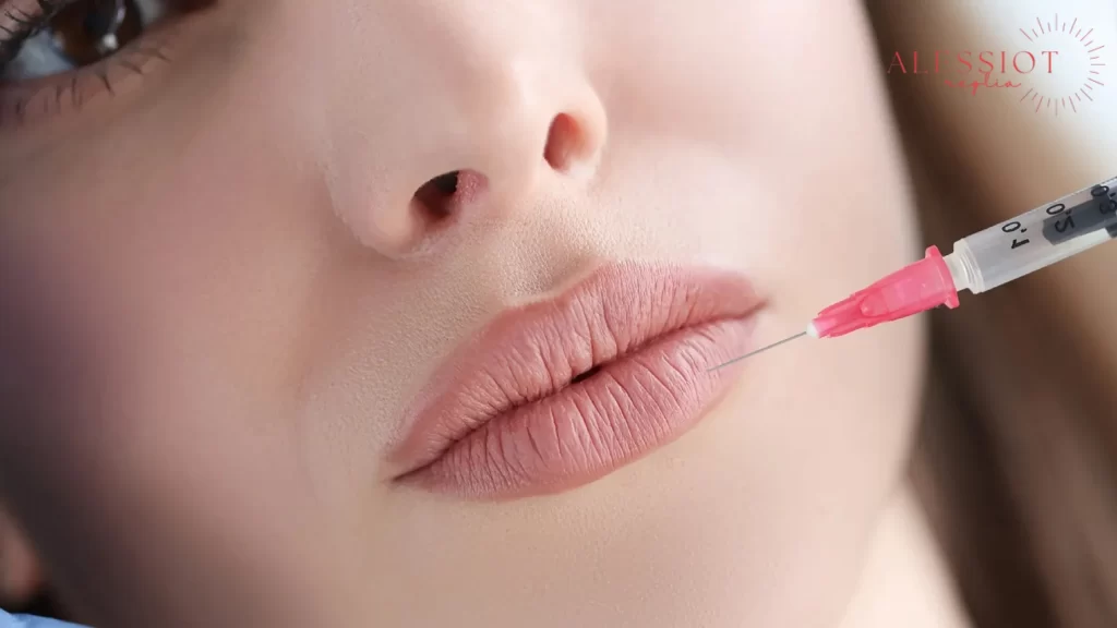 Close-up of lips receiving a Botox injection. How long does Botox last after a lip treatment?